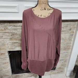 Tahari Rose Pink Mauve Ruched‎ Side Thumbhole Sports Active Shirt Plus Size 2X